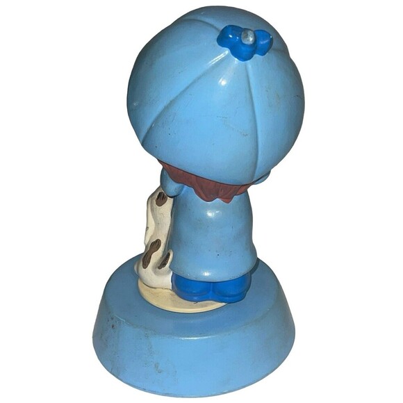 Vintage Girl Under Umbrella Blue Outfit Ceramic Music Box Girl Dog Duck RARE - Picture 4 of 15